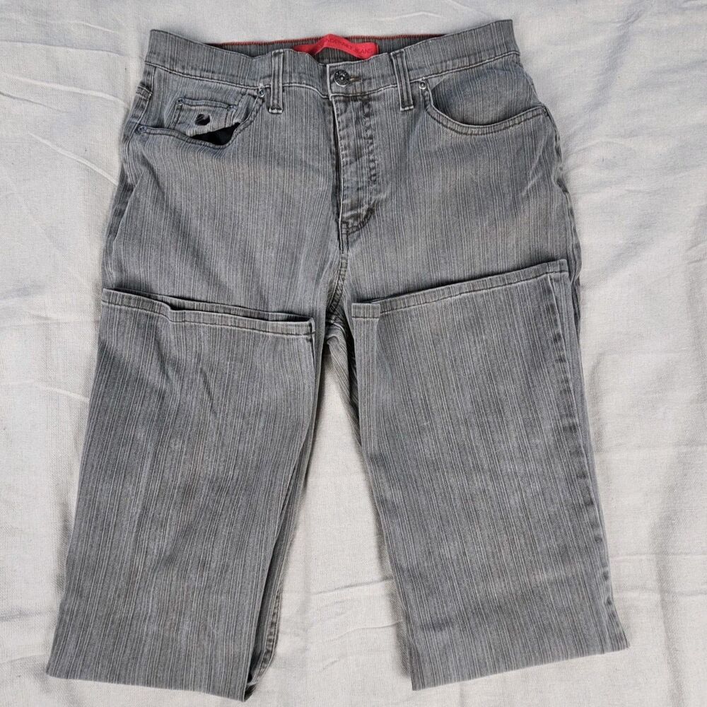 Gloria Vanderbilt Womens SZ 12 Bootcut Charcoal Black Pinstripe Jeans‎ Stretch